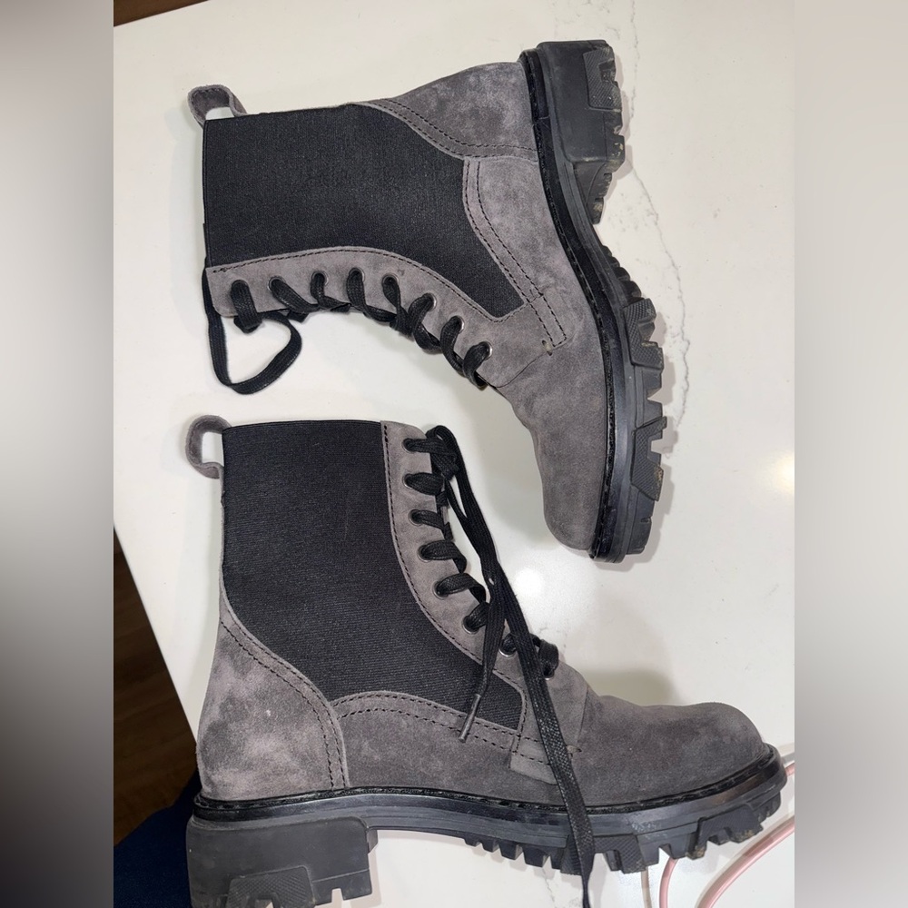 Rag & Bone Shiloh Asphalt Gray Black Suede Lace Up Lug Sole Combat Boots - Picture 7 of 12